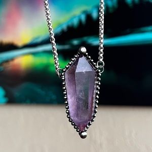 Natural purple amethyst crystal gemstone boho goth moon charm